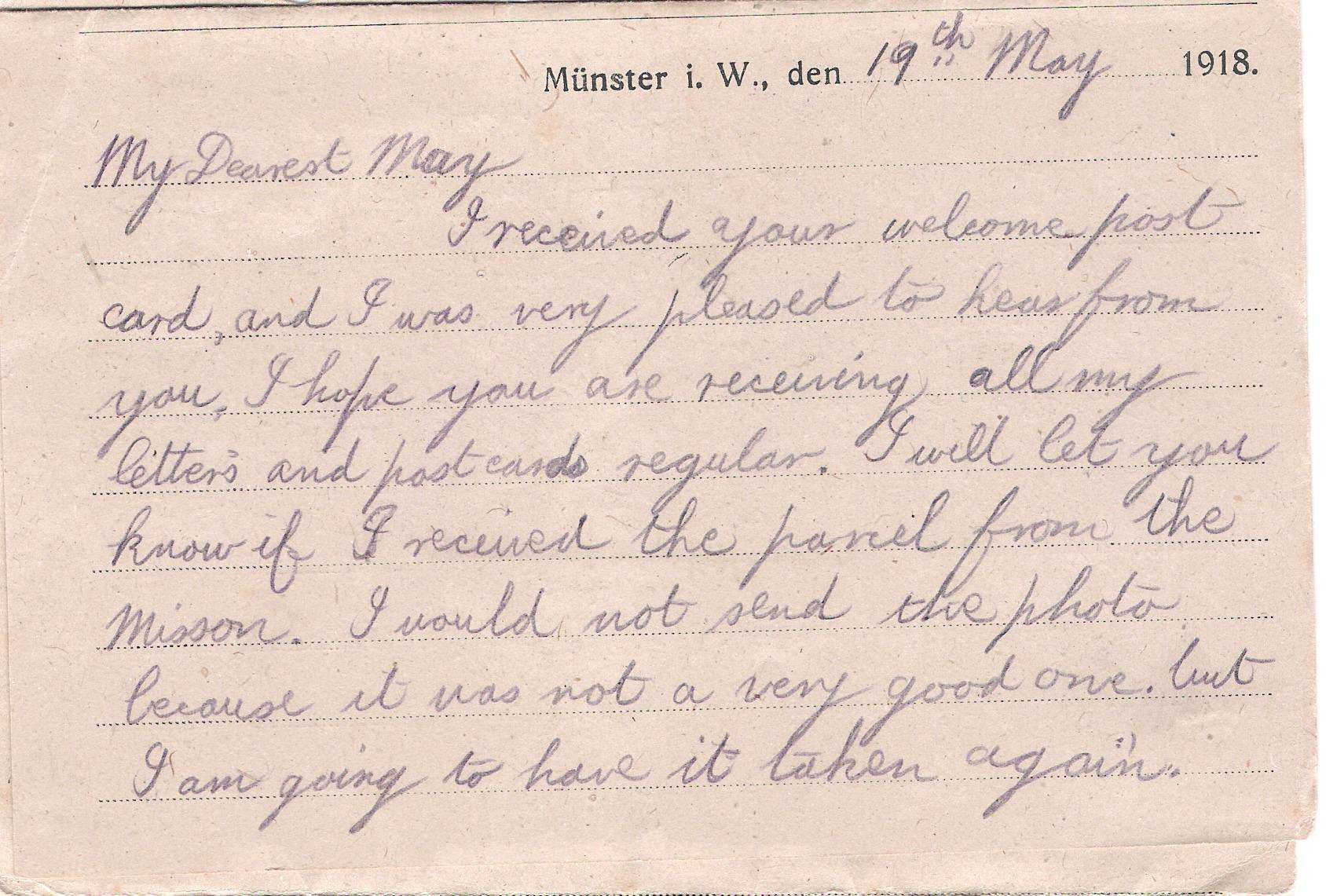 Charles William Clarke Letter 19th May 1918